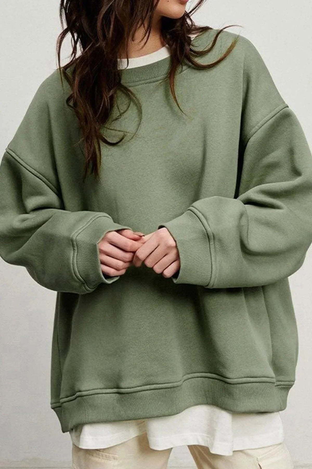 Lucienne | Women's Oversized Round-Neck Sweatshirt, Relaxed Fit Jumper | Bella Blue | Light Grey