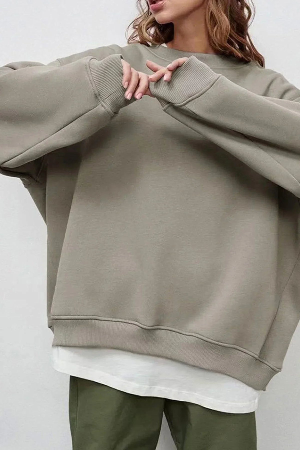 Lucienne | Women's Oversized Round-Neck Sweatshirt, Relaxed Fit Jumper | Bella Blue | Dark Grey