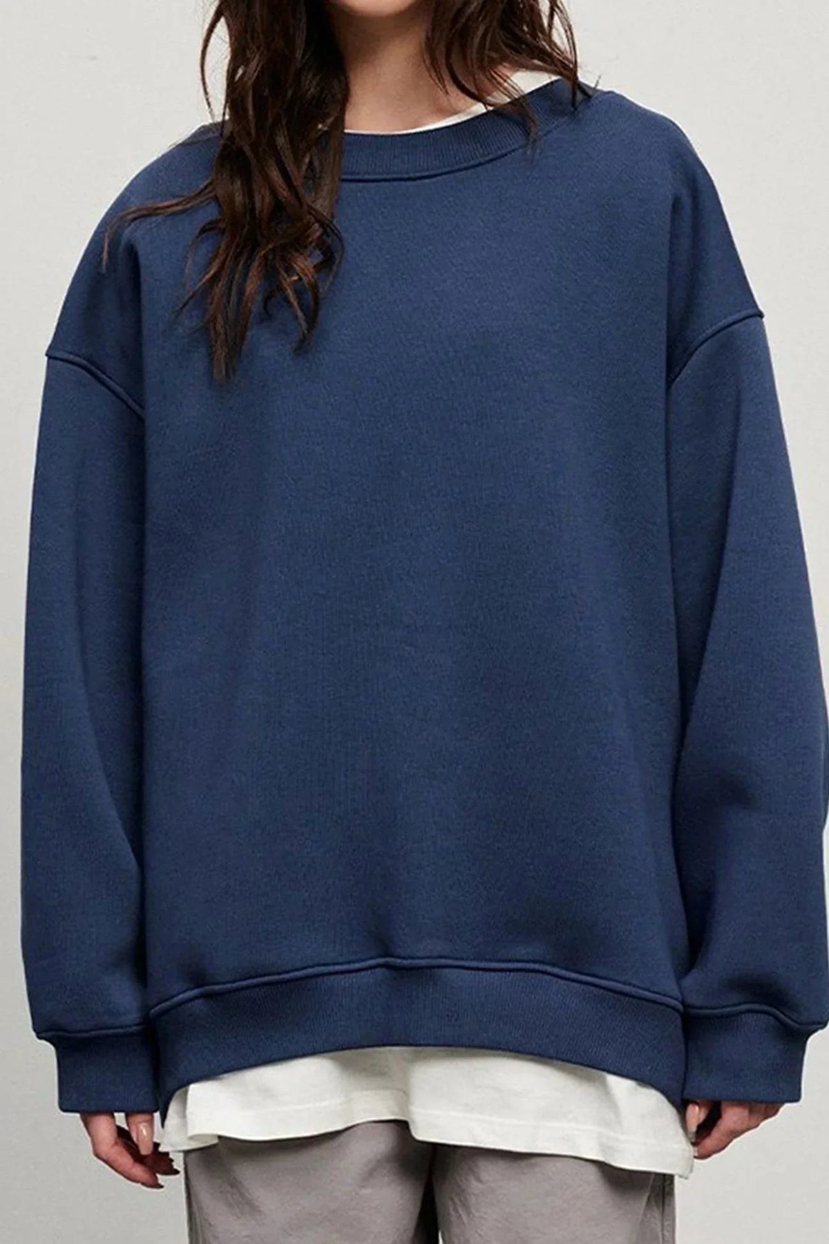Lucienne | Women's Oversized Round-Neck Sweatshirt, Relaxed Fit Jumper | Bella Blue | Brown