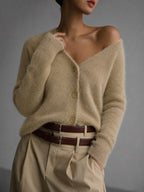Lucile | Women's Oversized Button-Up Cardigan, Relaxed Knit Cardigan | Bella Blue | Khaki