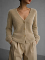 Lucile | Women's Oversized Button-Up Cardigan, Relaxed Knit Cardigan | Bella Blue | Grey