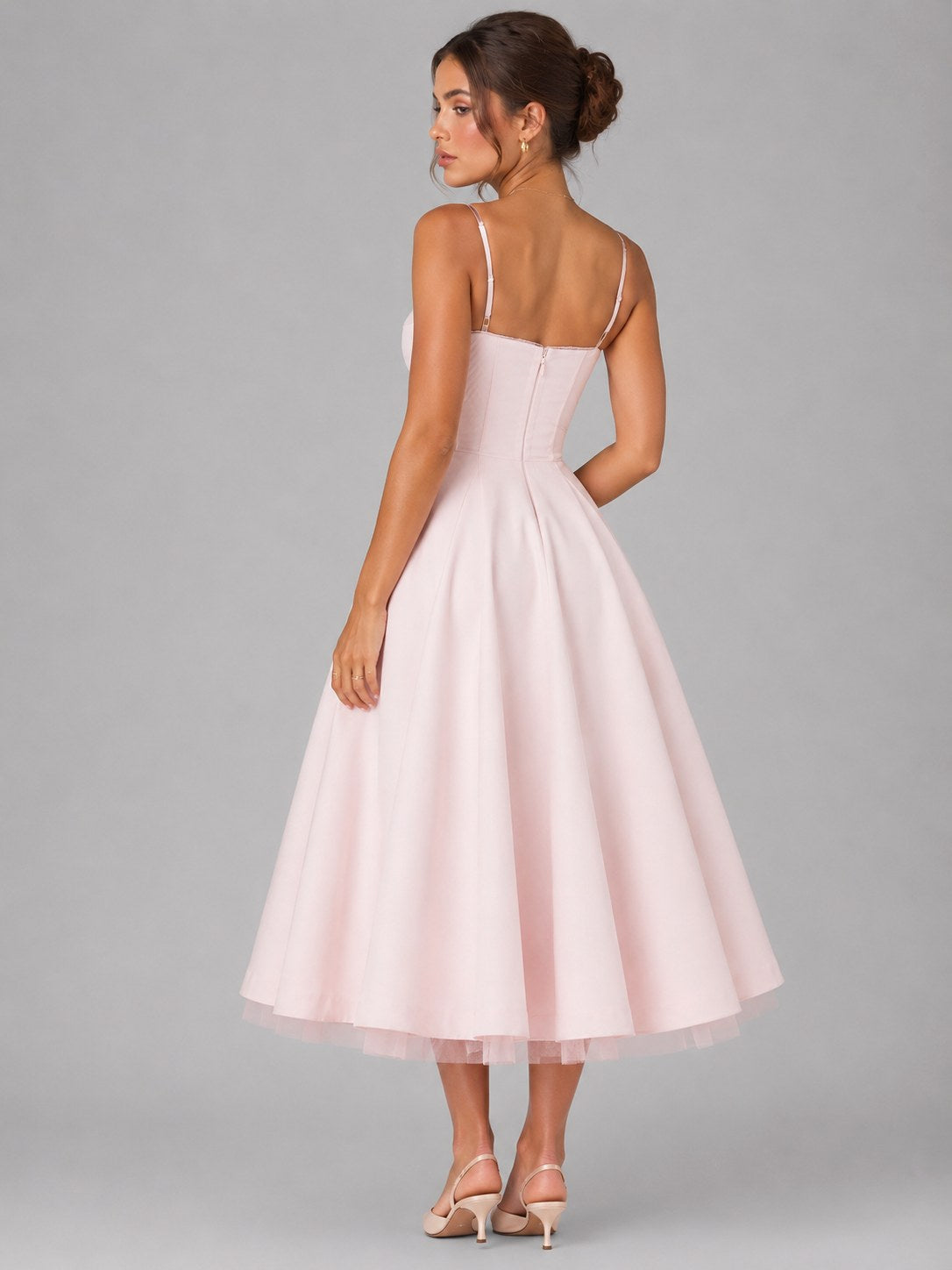 Lucy | Women's Corset Midi Dress with Full Skirt, Sweetheart Neckline Occasion Dress | Bella Blue | Light Blue