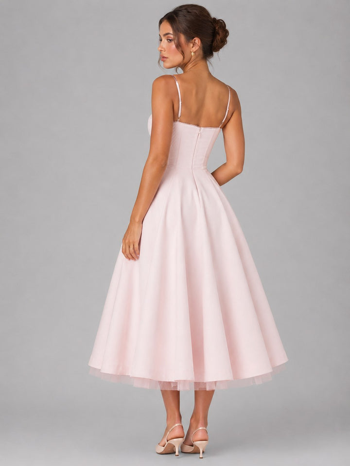 Lucy | Women's Corset Midi Dress with Full Skirt, Sweetheart Neckline Occasion Dress | Bella Blue | Light Blue