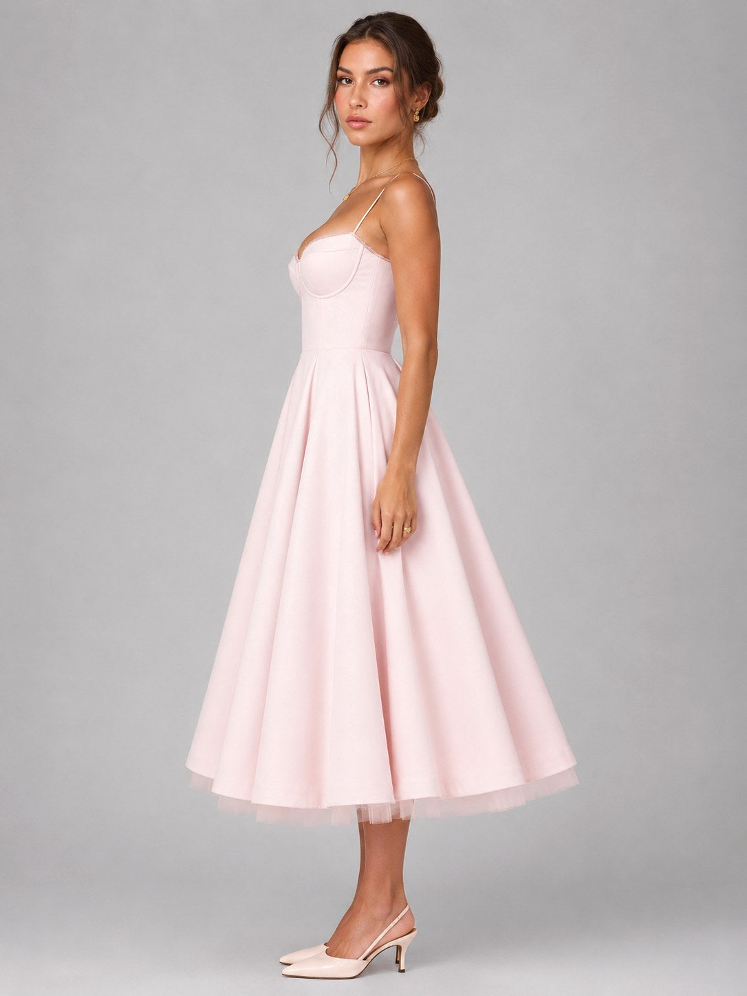 Lucy | Women's Corset Midi Dress with Full Skirt, Sweetheart Neckline Occasion Dress | Bella Blue | Yellow