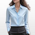 Lucy | Women's Satin Shirt Blouse, Elegant Office Blouse | Bella Blue