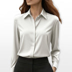 Lucy | Women's Satin Shirt Blouse, Elegant Office Blouse | Bella Blue