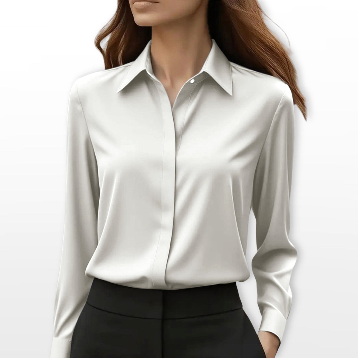Lucy | Women's Satin Shirt Blouse, Elegant Office Blouse | Bella Blue