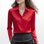 Lucy | Women's Satin Shirt Blouse, Elegant Office Blouse | Bella Blue