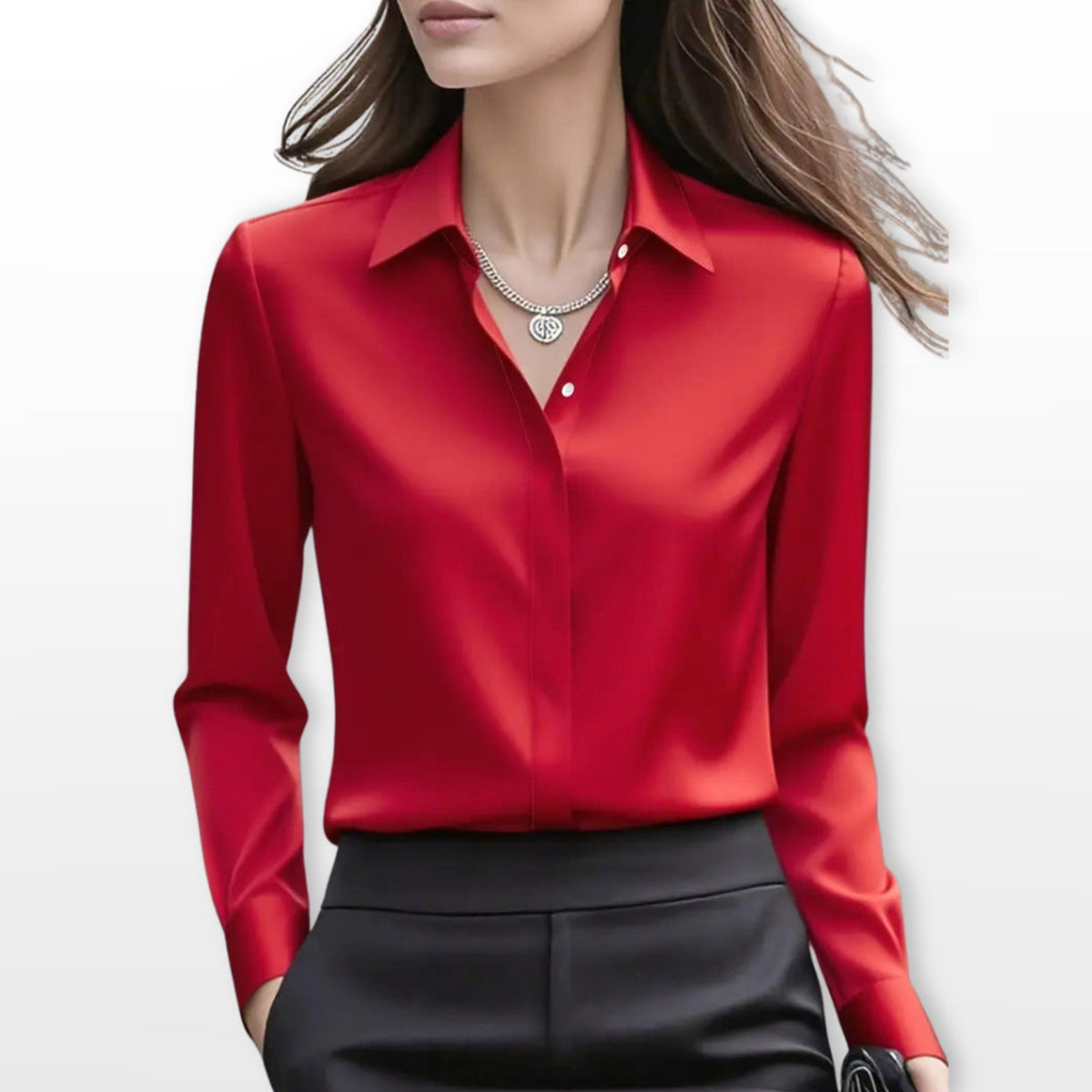 Lucy | Women's Satin Shirt Blouse, Elegant Office Blouse | Bella Blue