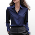 Lucy | Women's Satin Shirt Blouse, Elegant Office Blouse | Bella Blue