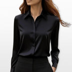 Lucy | Women's Satin Shirt Blouse, Elegant Office Blouse | Bella Blue