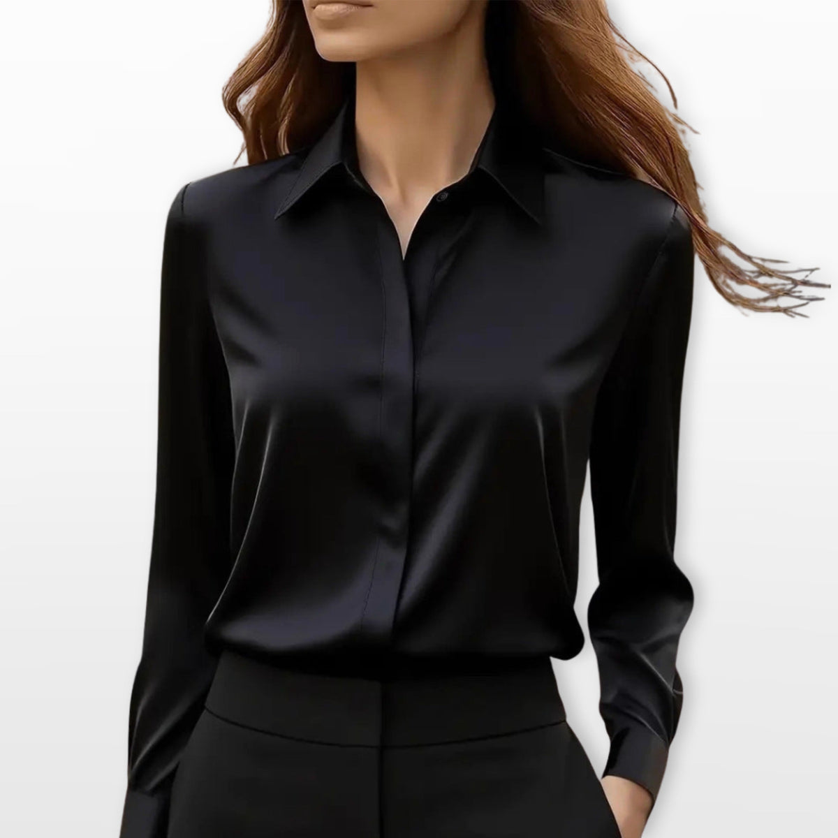 Lucy | Women's Satin Shirt Blouse, Elegant Office Blouse | Bella Blue