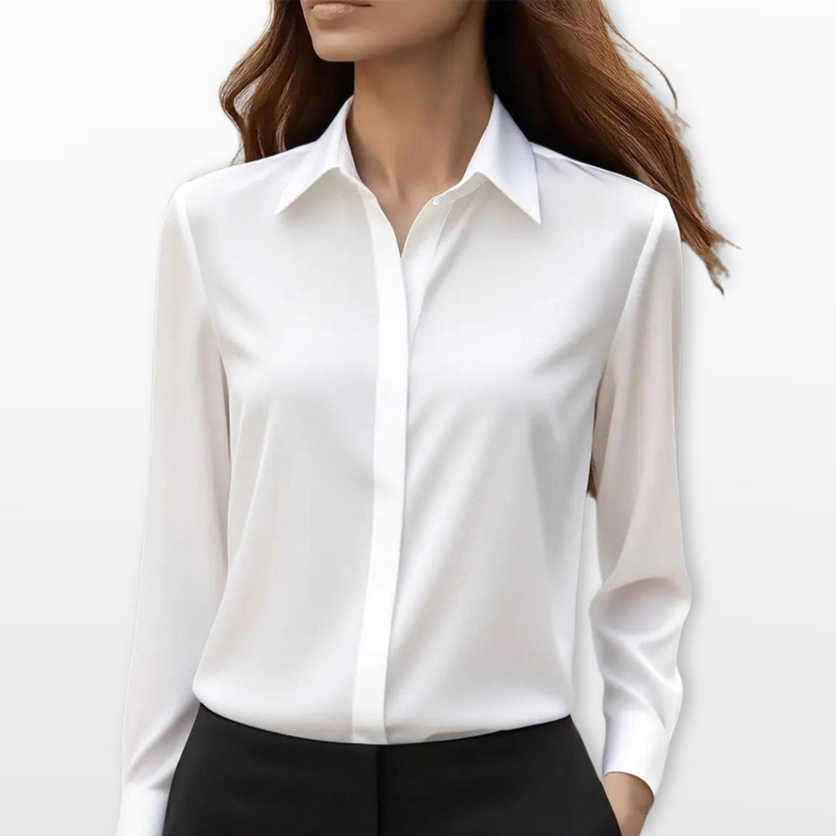 Lucy | Women's Satin Shirt Blouse, Elegant Office Blouse | Bella Blue