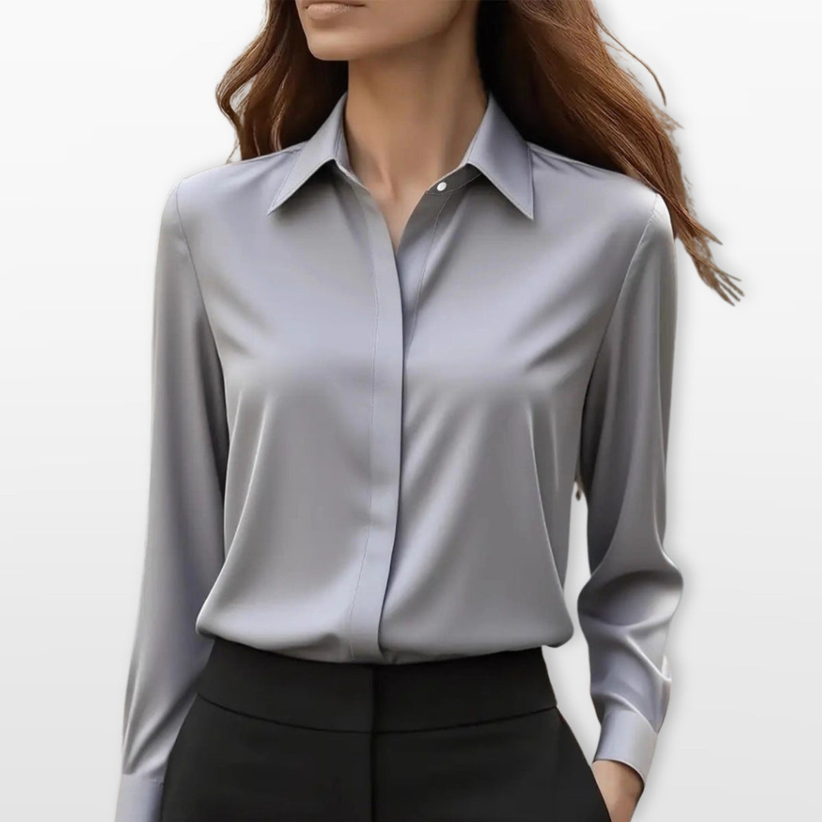 Lucy | Women's Satin Shirt Blouse, Elegant Office Blouse | Bella Blue