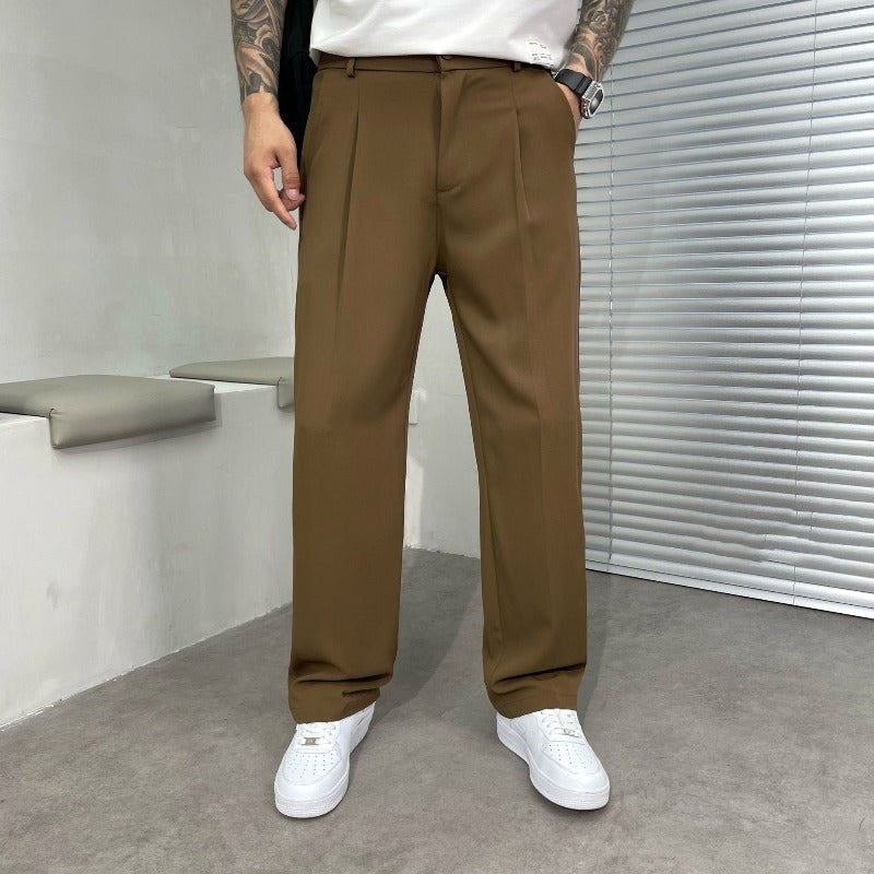 Ludwig | Men's Straight Leg Trousers with Front Pleats, Elegant Wide-Leg Trousers | Bella Blue | Black