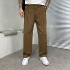 Ludwig | Men's Straight Leg Trousers with Front Pleats, Elegant Wide-Leg Trousers | Bella Blue | Brown