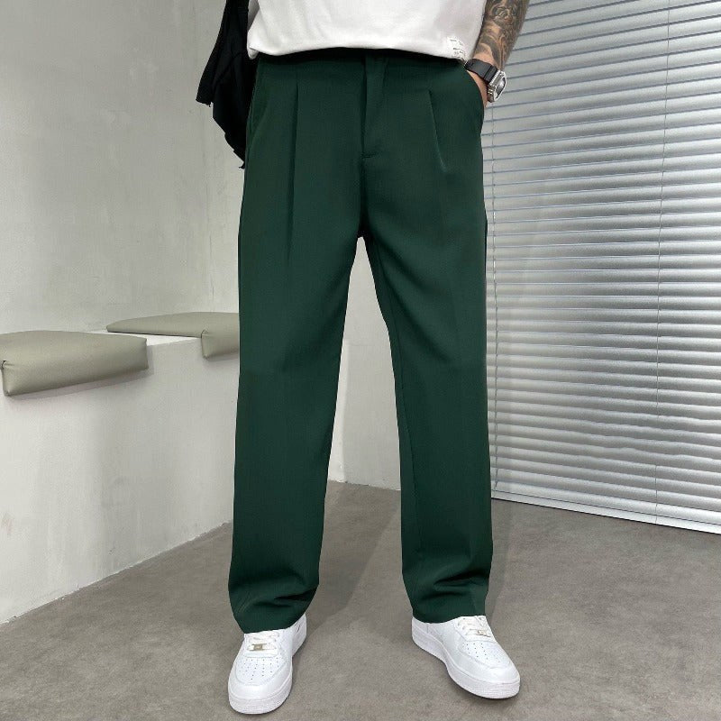 Ludwig | Men's Straight Leg Trousers with Front Pleats, Elegant Wide-Leg Trousers | Bella Blue | Black