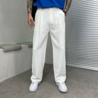 Ludwig | Men's Straight Leg Trousers with Front Pleats, Elegant Wide-Leg Trousers | Bella Blue | Black