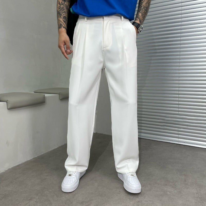 Ludwig | Men's Straight Leg Trousers with Front Pleats, Elegant Wide-Leg Trousers | Bella Blue | Black
