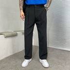 Ludwig | Men's Straight Leg Trousers with Front Pleats, Elegant Wide-Leg Trousers | Bella Blue | Brown