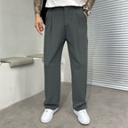 Ludwig | Men's Straight Leg Trousers with Front Pleats, Elegant Wide-Leg Trousers | Bella Blue | Brown
