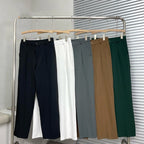 Ludwig | Men's Straight Leg Trousers with Front Pleats, Elegant Wide-Leg Trousers | Bella Blue | Brown