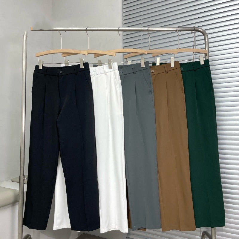 Ludwig | Men's Straight Leg Trousers with Front Pleats, Elegant Wide-Leg Trousers | Bella Blue | Brown