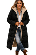 Luisa | Women's Long Hooded Padded Coat, Sherpa-Lined Winter Coat | Bella Blue | Black