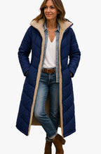Luisa | Women's Long Hooded Padded Coat, Sherpa-Lined Winter Coat | Bella Blue | Black