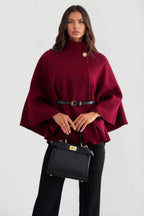 Luna | Women's Oversized Wool Winter Coat, Cape Sleeve Jacket | Bella Blue | Wine Red