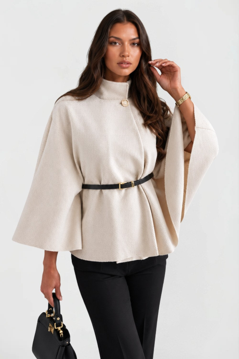 Luna | Women's Oversized Wool Winter Coat, Cape Sleeve Jacket | Bella Blue