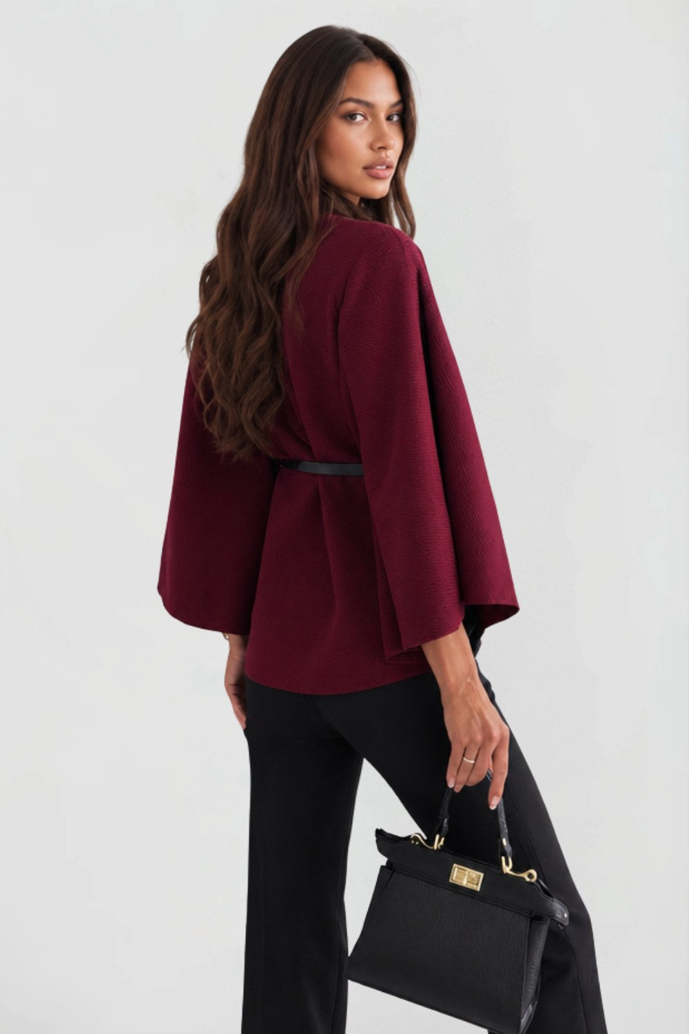 Luna | Women's Oversized Wool Winter Coat, Cape Sleeve Jacket | Bella Blue | Black