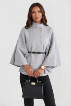 Luna | Women's Oversized Wool Winter Coat, Cape Sleeve Jacket | Bella Blue | Creamy White