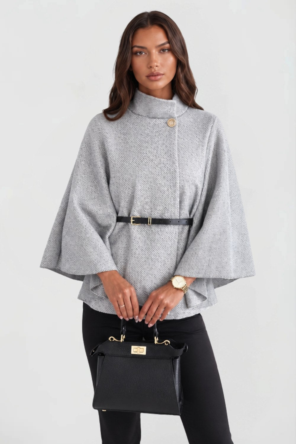 Luna | Women's Oversized Wool Winter Coat, Cape Sleeve Jacket | Bella Blue | Creamy White