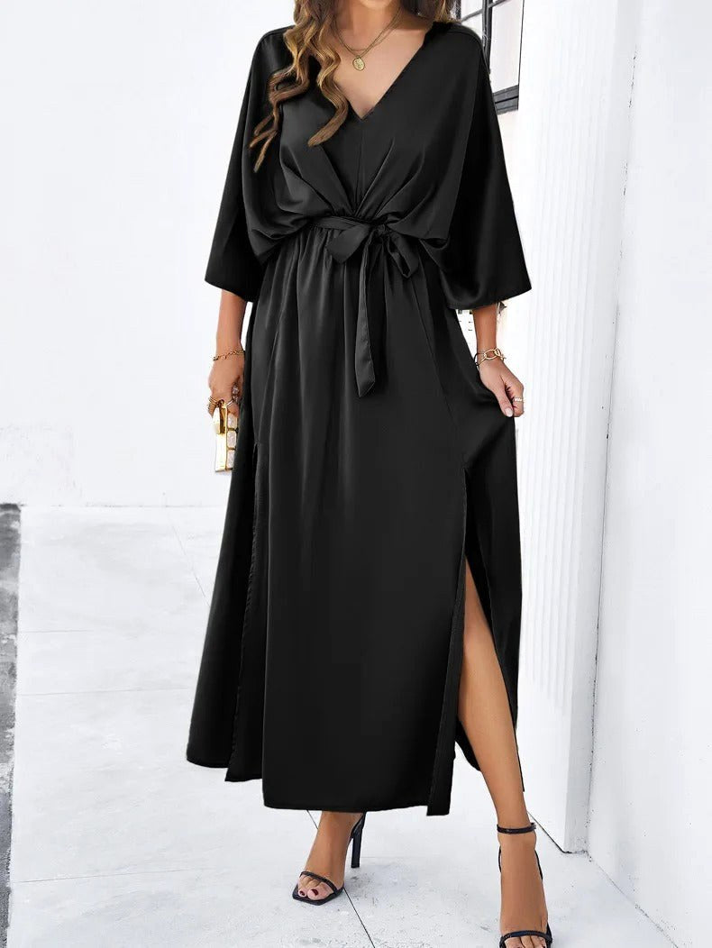 Lydia | Women's Midi Dress with V-Neckline, Waist-Tie Occasion Dress | Bella Blue