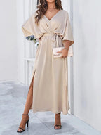 Lydia | Women's Midi Dress with V-Neckline, Waist-Tie Occasion Dress | Bella Blue
