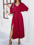 Lydia | Women's V-Neck Midi Dress, Flattering Occasion Dress | Bella Blue