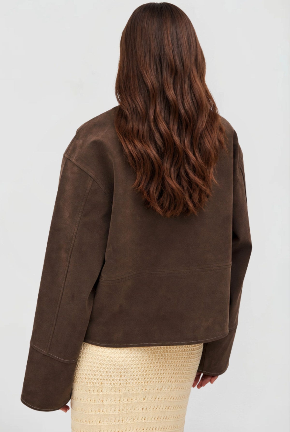 Mabel | Women's Short Suede-Effect Jacket, Brown Pointed-Collar Jacket | Bella Blue