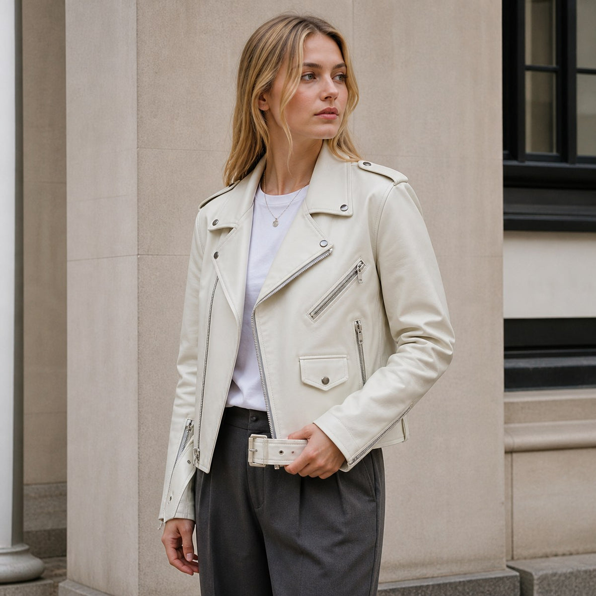 Mabel | Women's Vintage Leather Jacket, Fitted Zip Jacket | Bella Blue