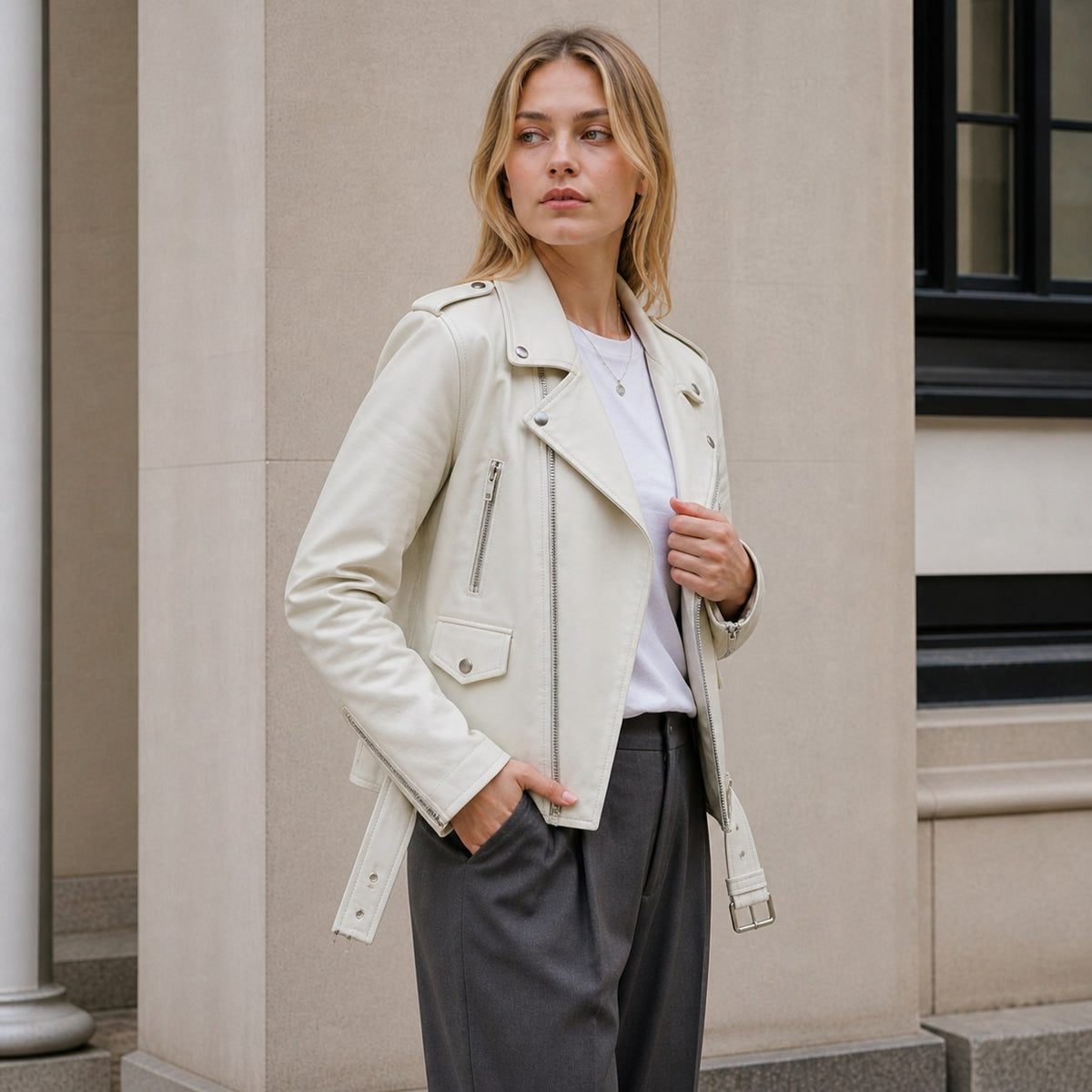 Mabel | Women's Vintage Leather Jacket, Fitted Zip Jacket | Bella Blue