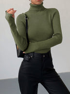 Madeleine | Women's Ribbed Turtleneck Jumper, Textured Knit Sweater | Bella Blue