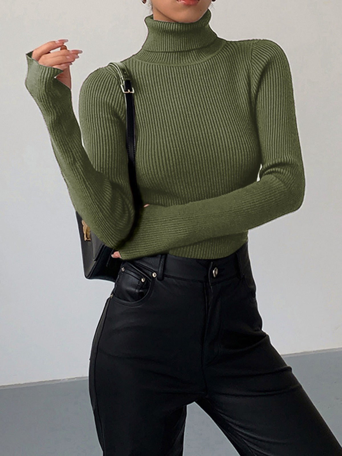 Madeleine | Women's Ribbed Turtleneck Jumper, Textured Knit Sweater | Bella Blue