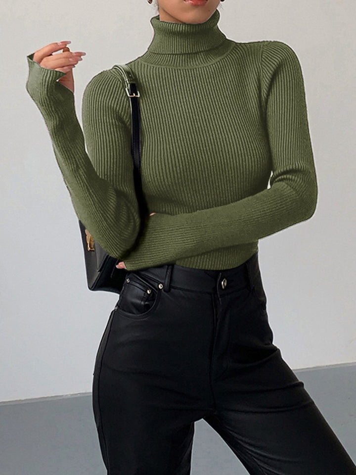 Madeleine | Women's Ribbed Turtleneck Jumper, Textured Knit Sweater | Bella Blue