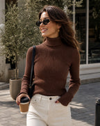 Madeleine | Women's Ribbed Turtleneck Jumper, Textured Knit Sweater | Bella Blue