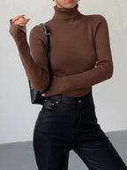 Madeleine | Women's Ribbed Turtleneck Jumper, Textured Knit Sweater | Bella Blue