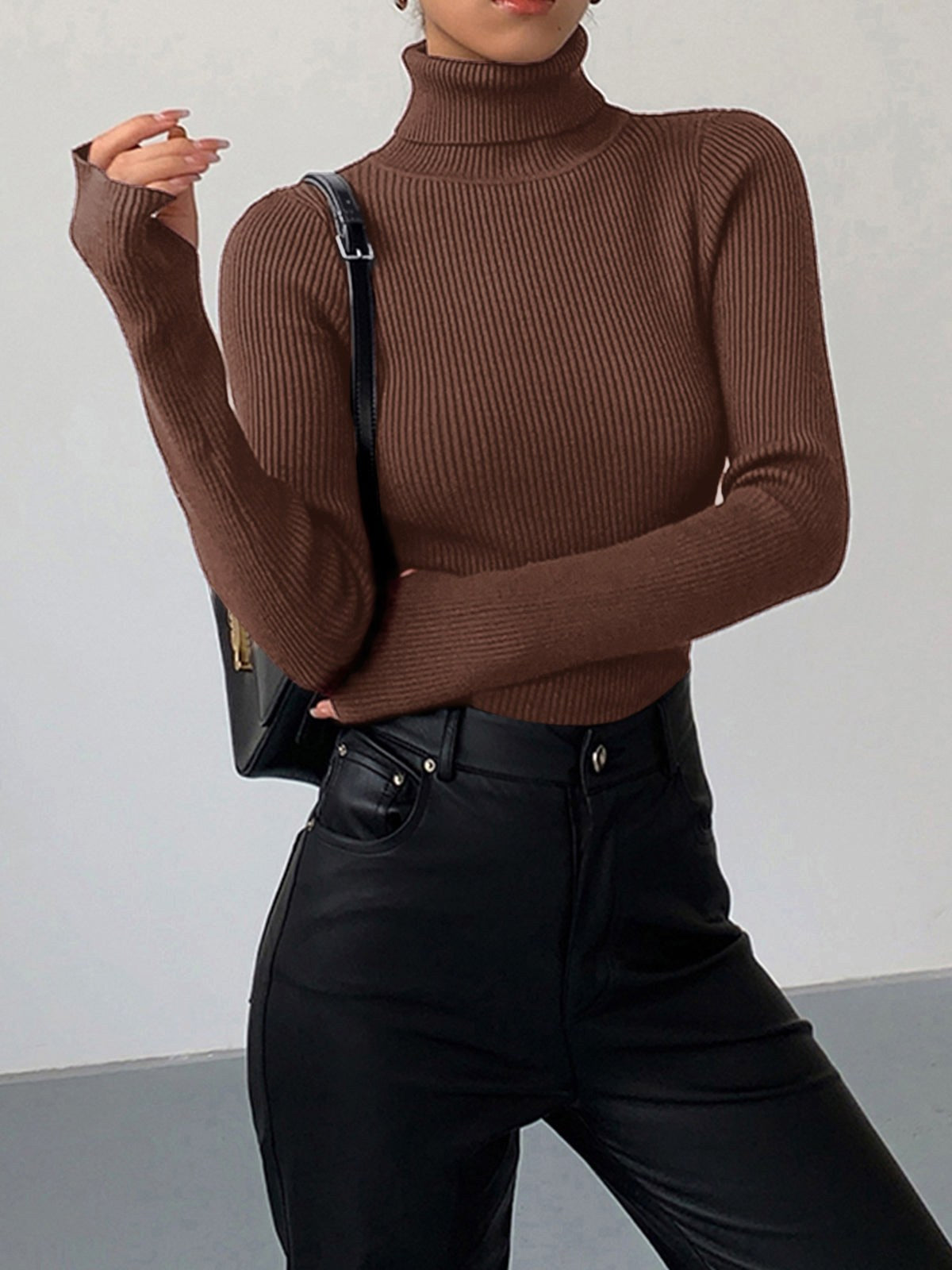 Madeleine | Women's Ribbed Turtleneck Jumper, Textured Knit Sweater | Bella Blue