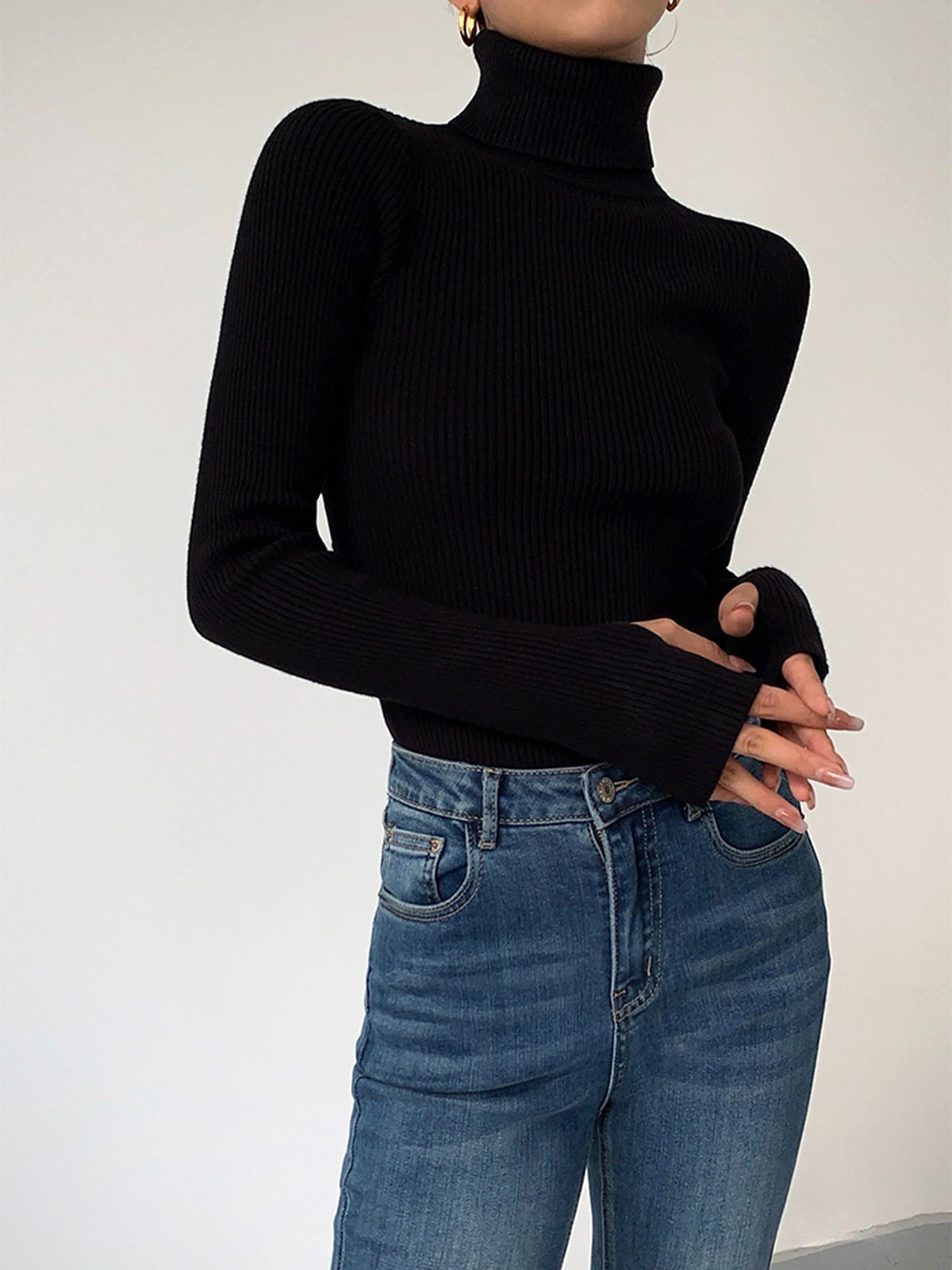 Madeleine | Women's Ribbed Turtleneck Jumper, Textured Knit Sweater | Bella Blue