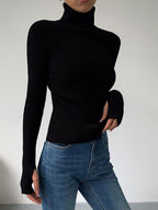 Madeleine | Women's Ribbed Turtleneck Jumper, Textured Knit Sweater | Bella Blue