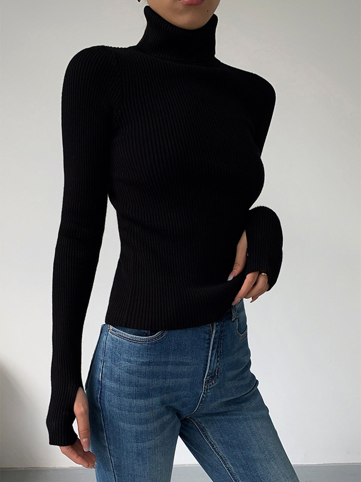 Madeleine | Women's Ribbed Turtleneck Jumper, Textured Knit Sweater | Bella Blue