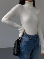 Madeleine | Women's Ribbed Turtleneck Jumper, Textured Knit Sweater | Bella Blue
